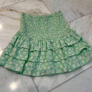 Olivaceous printed smocked top skirt